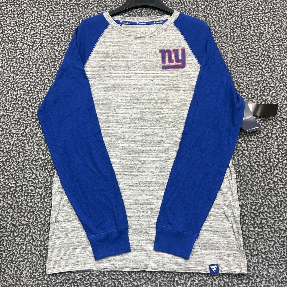 New York Giants Shirt Men Large Gray Blue Fanatics Long Sleeve Crew Neck New‎ L